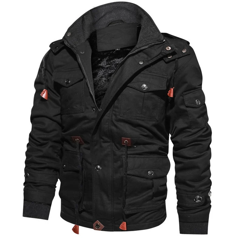 Herren Multifunktionale Canvas-Fieldjacke mit Teddyfleece-Innenlage, Kapuze und Utility-Taschen Drune
