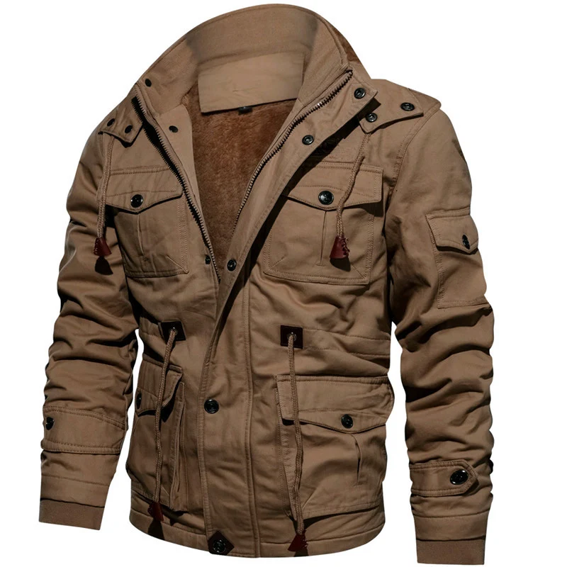 Herren Multifunktionale Canvas-Fieldjacke mit Teddyfleece-Innenlage, Kapuze und Utility-Taschen Drune
