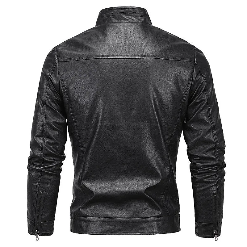 Herren Moto-Blouson in Lederoptik mit tailliertem Schnitt, Stehkragen und Reißverschlusstaschen Drune