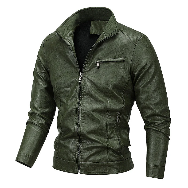 Herren Moto-Blouson in Lederoptik mit tailliertem Schnitt, Stehkragen und Reißverschlusstaschen Drune