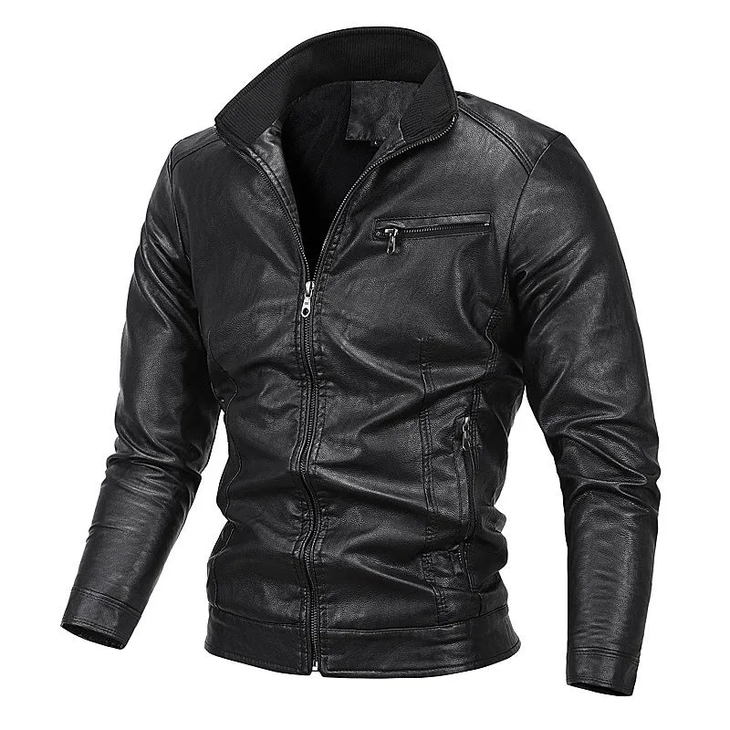 Herren Moto-Blouson in Lederoptik mit tailliertem Schnitt, Stehkragen und Reißverschlusstaschen Drune