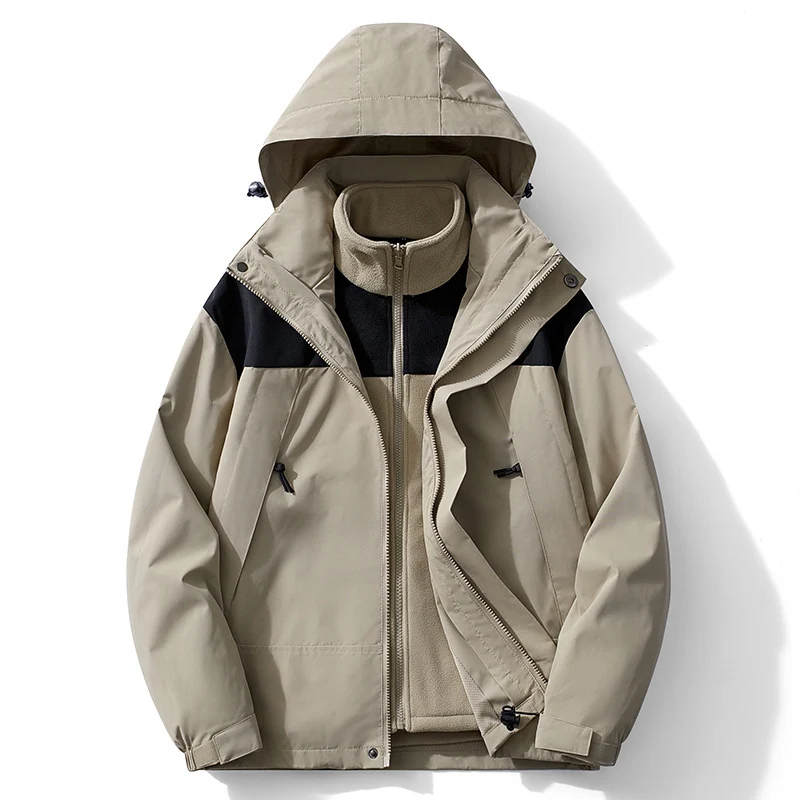 Herren modulare Kapuzenjacke mit separatem Fleece-Innenlayer, wasserabweisender Shell und funktionalen Taschen Drune
