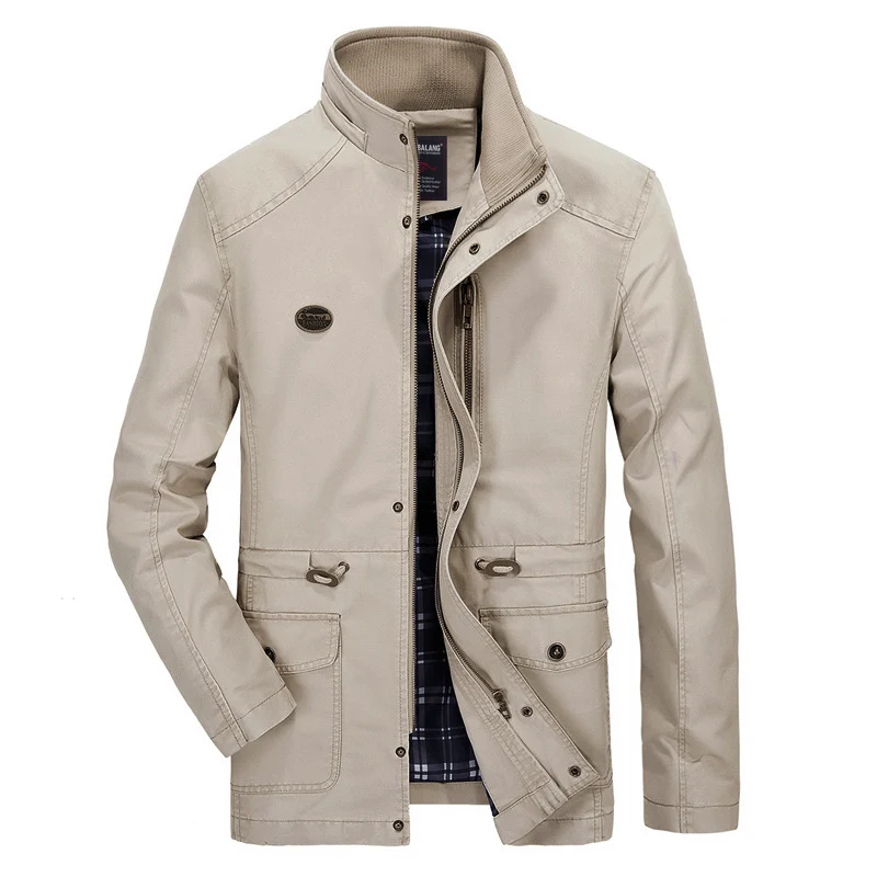 Herren mittellanger Parka mit Kapuze, kariertem Innenfutter und Taillenkordel Drune