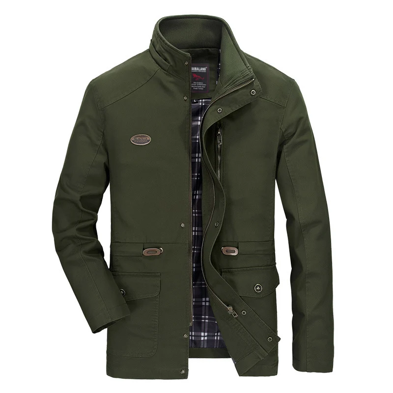 Herren mittellanger Parka mit Kapuze, kariertem Innenfutter und Taillenkordel Drune