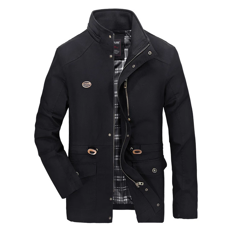 Herren mittellanger Parka mit Kapuze, kariertem Innenfutter und Taillenkordel Drune