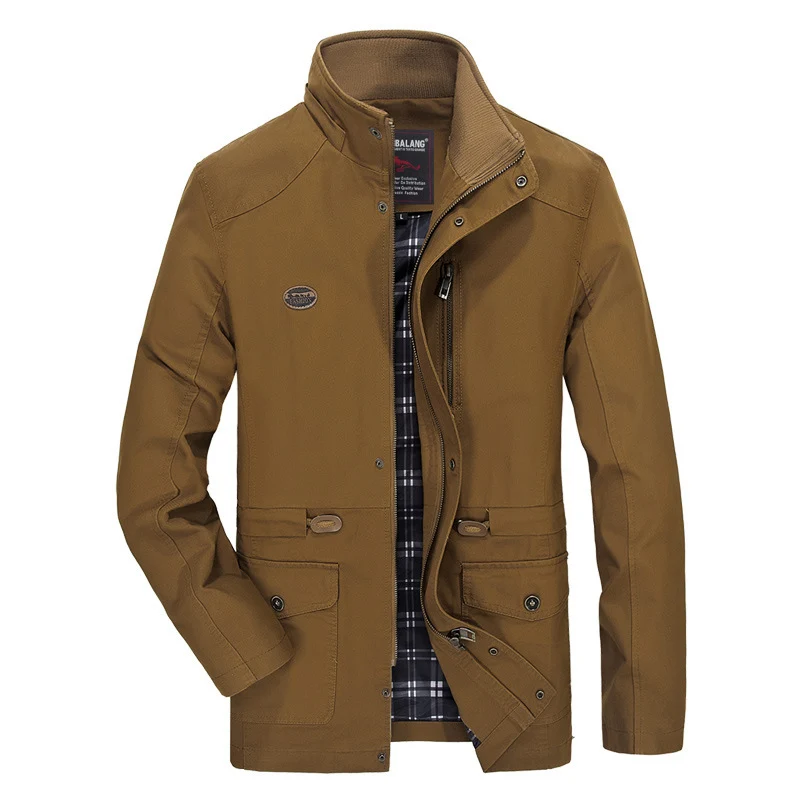 Herren mittellanger Parka mit Kapuze, kariertem Innenfutter und Taillenkordel Drune
