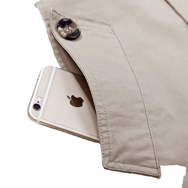 Herren mittellanger Kapuzenparka mit kariertem Innenfutter und verdeckter Zip‑Knopfleiste Drune