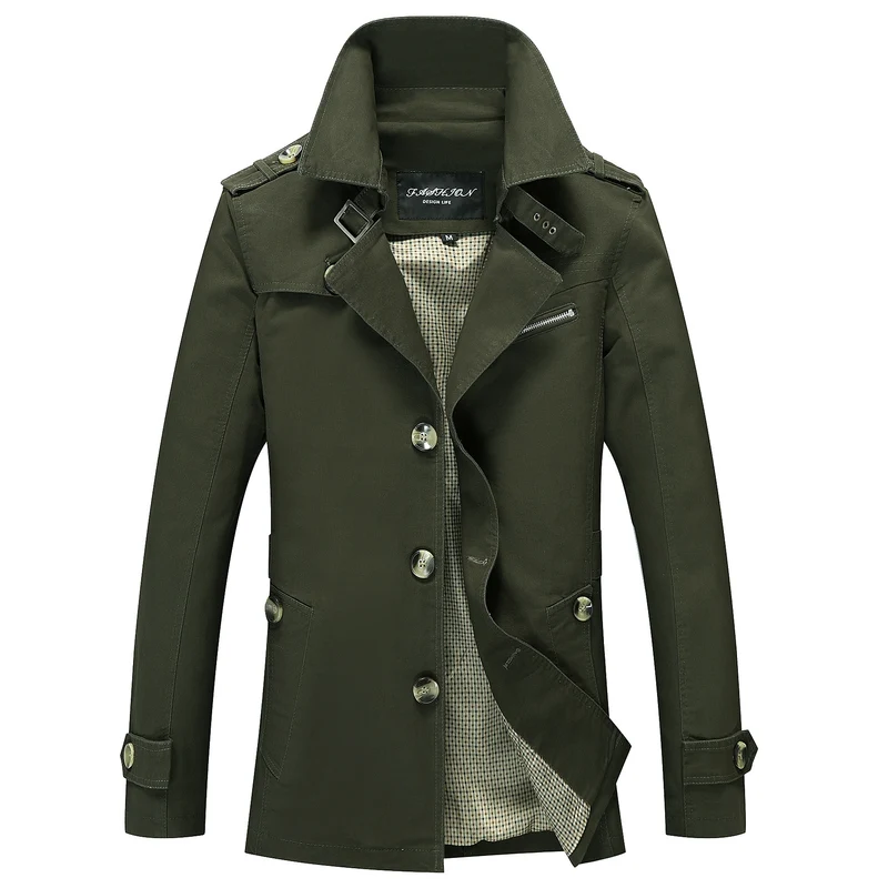 Herren mittellanger Canvas-Fieldparka mit Stehkragen Schulterepauletten und Utility-Taschen Drune