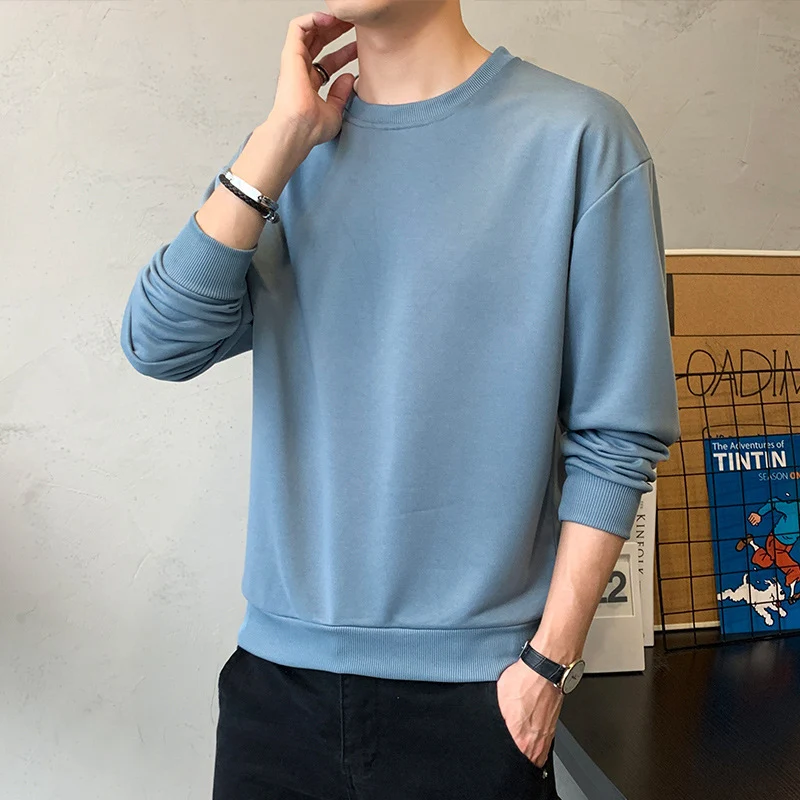 Herren Minimalistisches Rundhalsausschnitt-Sweatshirt aus Baumwollmix mit gerippten Bündchen Drune