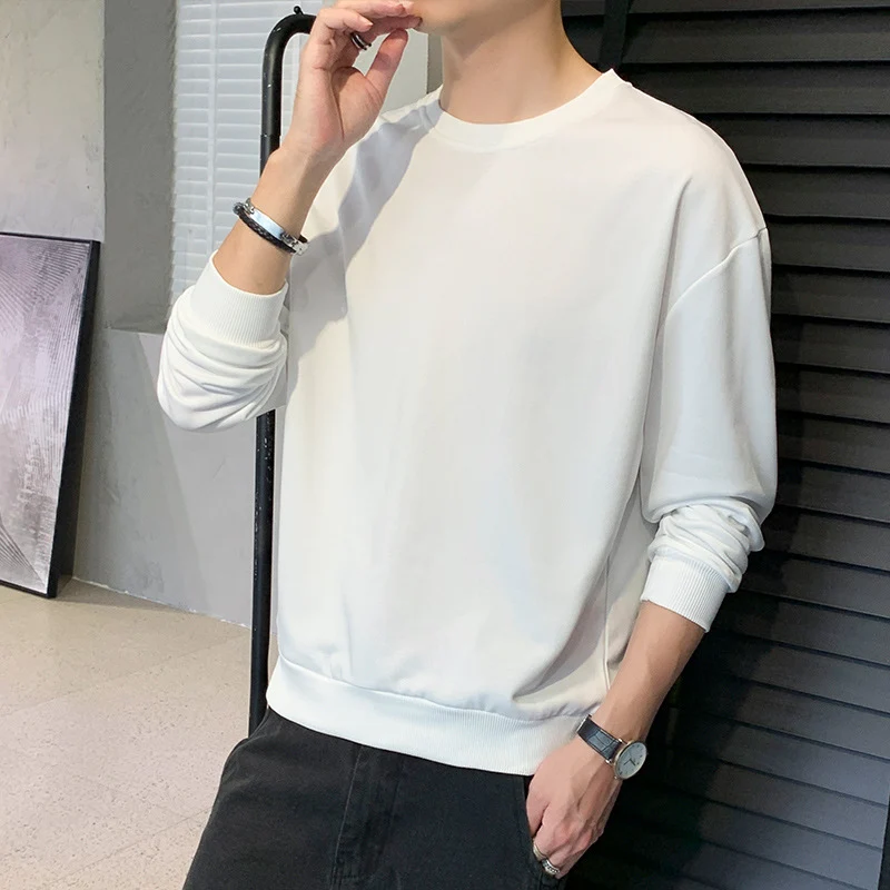 Herren Minimalistisches Rundhalsausschnitt-Sweatshirt aus Baumwollmix mit gerippten Bündchen Drune