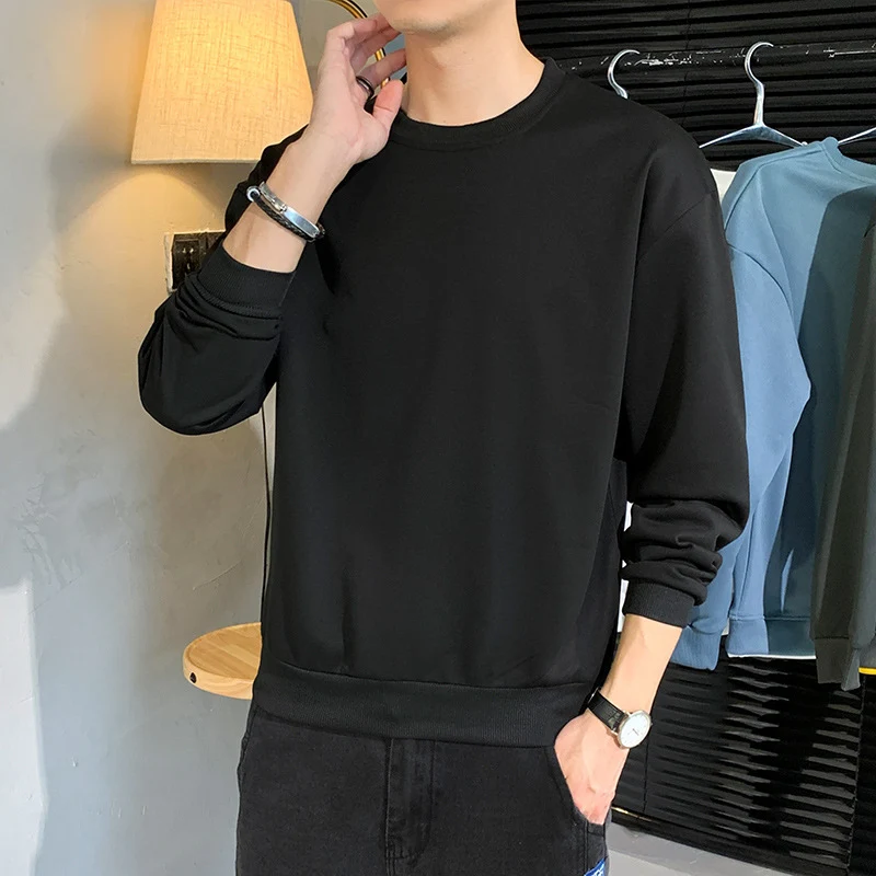 Herren Minimalistisches Rundhalsausschnitt-Sweatshirt aus Baumwollmix mit gerippten Bündchen Drune