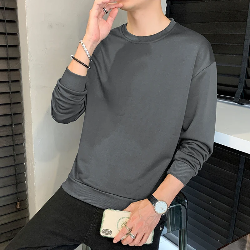 Herren Minimalistisches Rundhalsausschnitt-Sweatshirt aus Baumwollmix mit gerippten Bündchen Drune