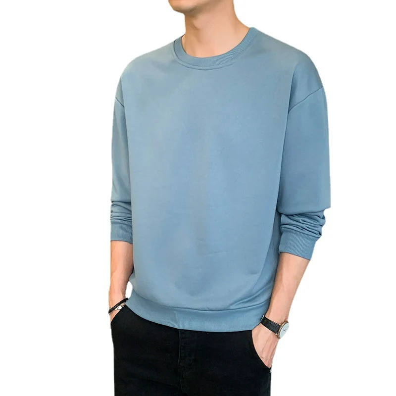 Herren Minimalistisches Rundhalsausschnitt-Sweatshirt aus Baumwollmix mit gerippten Bündchen Drune