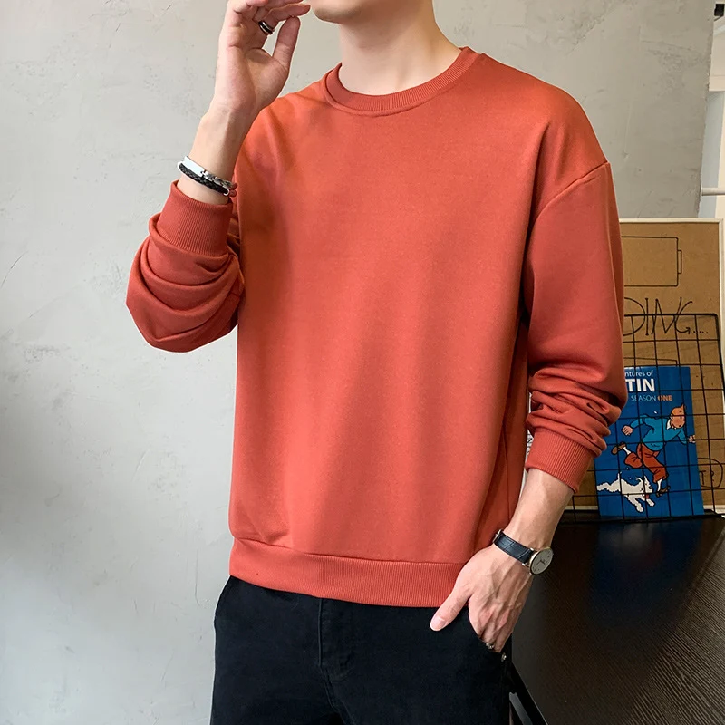 Herren Minimalistisches Rundhalsausschnitt-Sweatshirt aus Baumwollmix mit gerippten Bündchen Drune