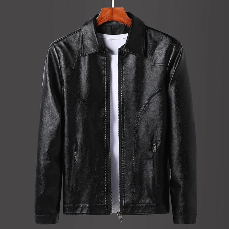 Herren Minimalistisches Lederoptik-Zip-Blouson mit ergonomischen Nahtlinien und Hemdkragen Drune