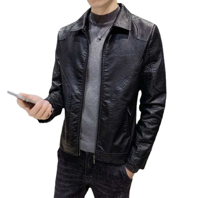Herren Minimalistisches Lederoptik-Zip-Blouson mit ergonomischen Nahtlinien und Hemdkragen Drune