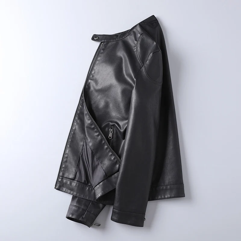 Herren Minimalistisches Kunstleder-Blouson mit Stehkragen und seitlichen Reißverschlusstaschen Drune