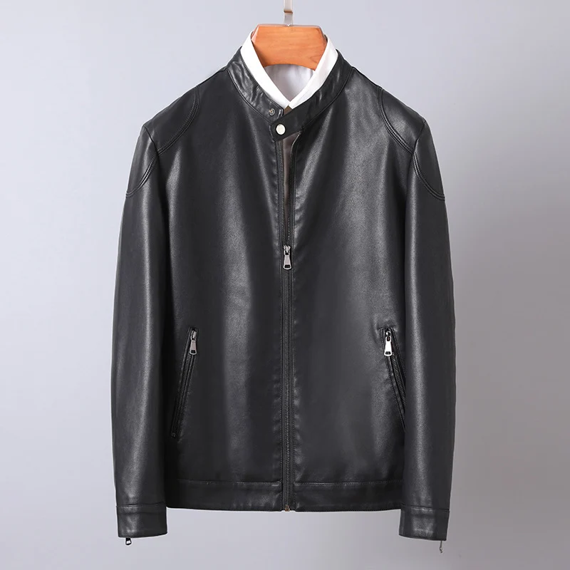 Herren Minimalistisches Kunstleder-Blouson mit Stehkragen und seitlichen Reißverschlusstaschen Drune
