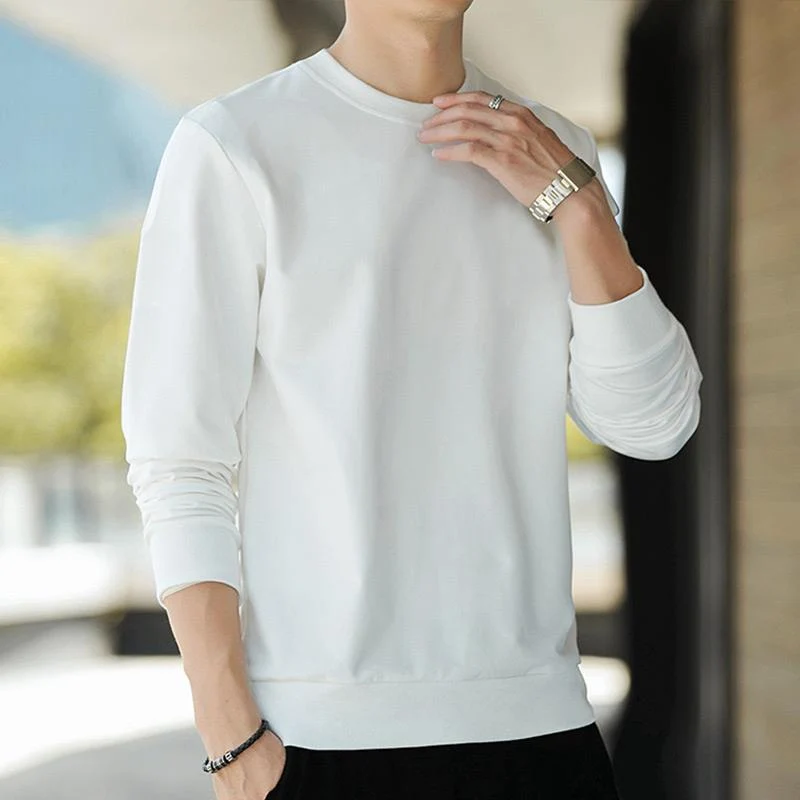 Herren Minimalistisches Baumwoll-Sweatshirt mit Rundhals und gerippten Bündchen Drune