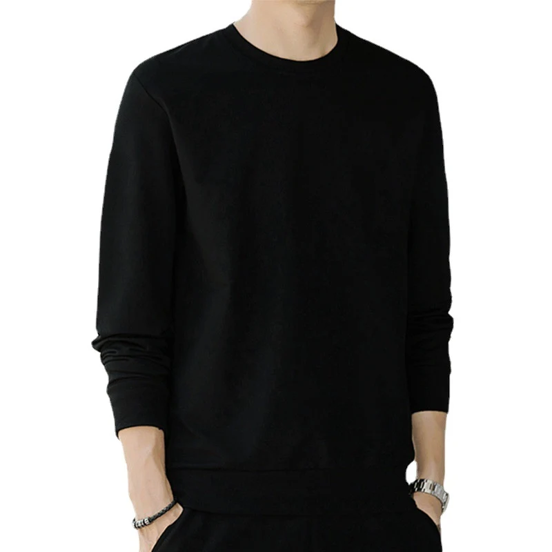 Herren Minimalistisches Baumwoll-Sweatshirt mit Rundhals und gerippten Bündchen Drune