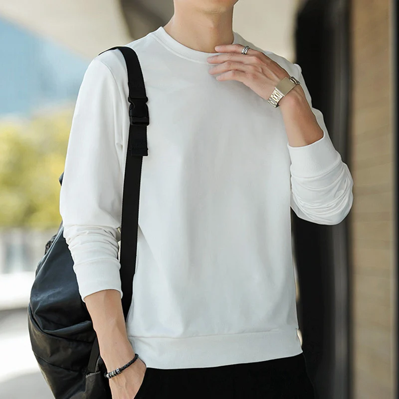 Herren Minimalistisches Baumwoll-Sweatshirt mit Rundhals und gerippten Bündchen Drune