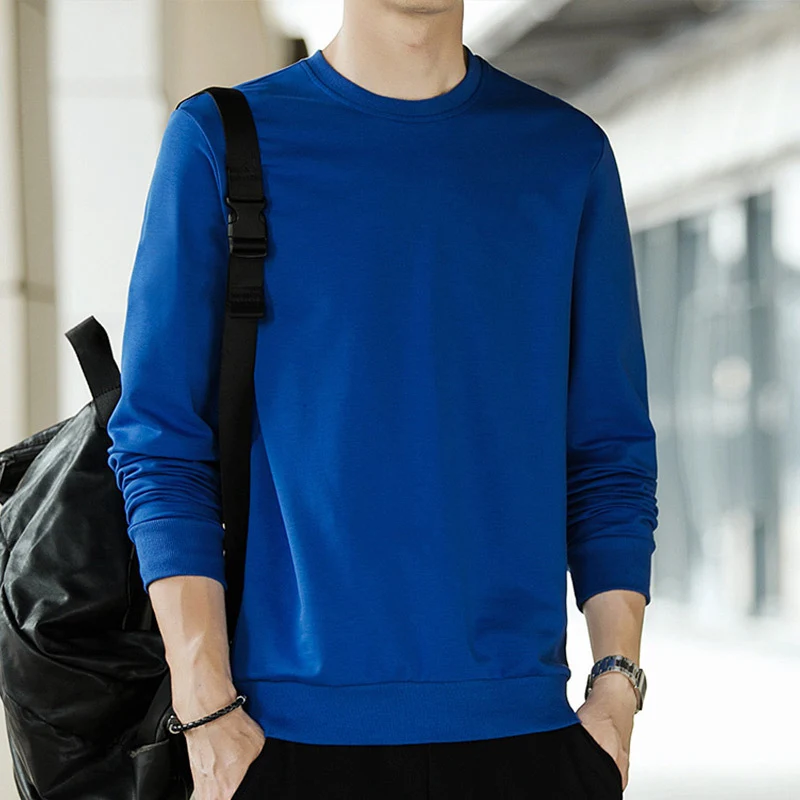 Herren Minimalistisches Baumwoll-Sweatshirt mit Rundhals und gerippten Bündchen Drune