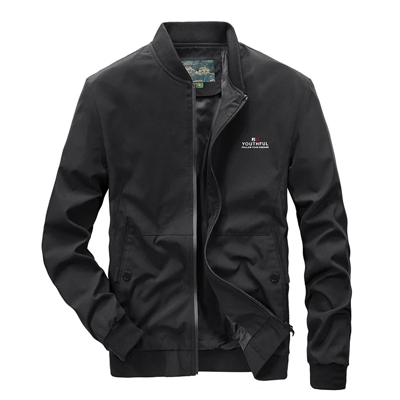 Herren minimalistischer Nylon-Flightblouson mit hohem Rippkragen, leicht wattiert und wasserabweisend Drune