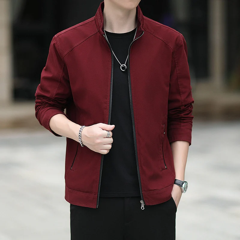 Herren Minimalistische Utility-Übergangsjacke aus Baumwoll-Canvas mit Stehkragen und Reißverschlusstaschen Drune