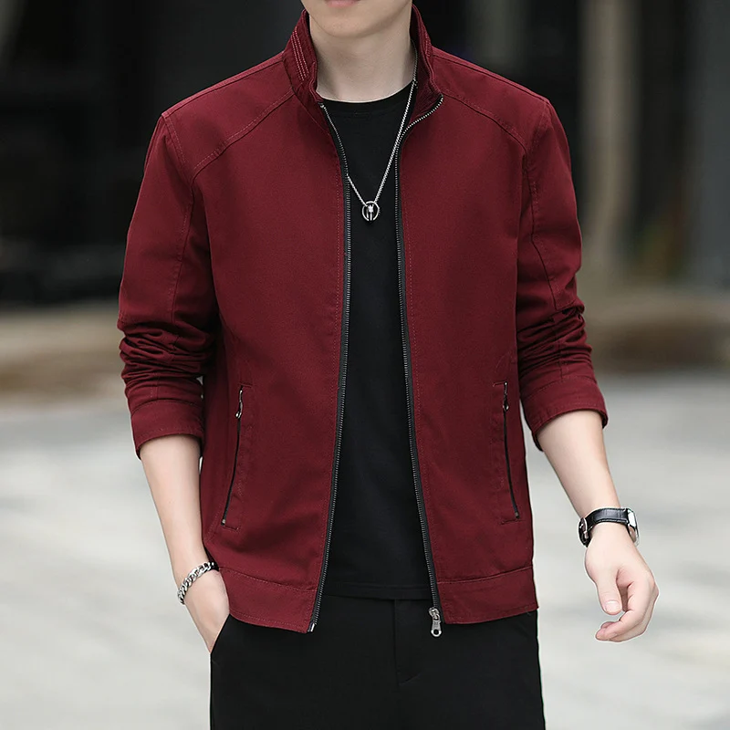 Herren Minimalistische Utility-Übergangsjacke aus Baumwoll-Canvas mit Stehkragen und Reißverschlusstaschen Drune