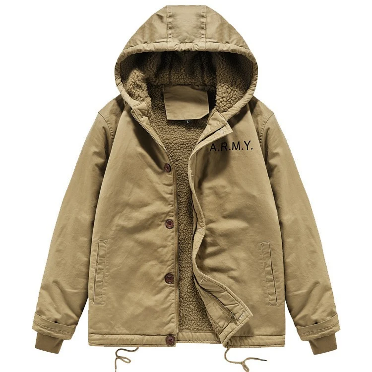Herren Military-inspirierte Thermo-Kapuzenjacke mit Teddy‑Sherpa‑Futter und Kordelzug Drune