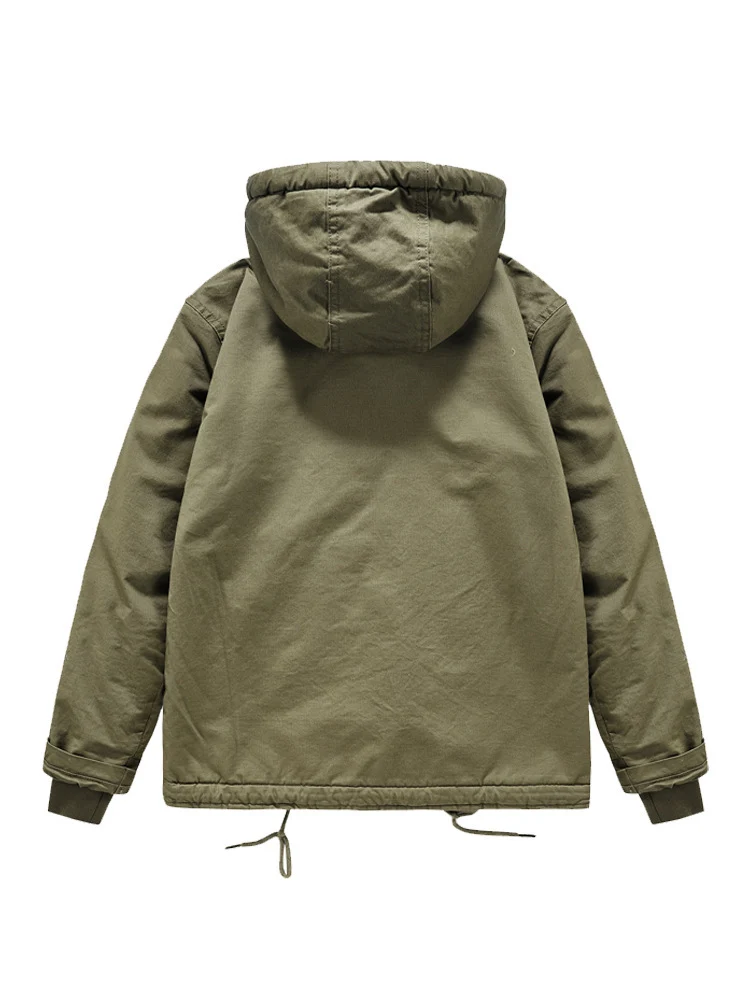 Herren Military-inspirierte Thermo-Kapuzenjacke mit Teddy‑Sherpa‑Futter und Kordelzug Drune