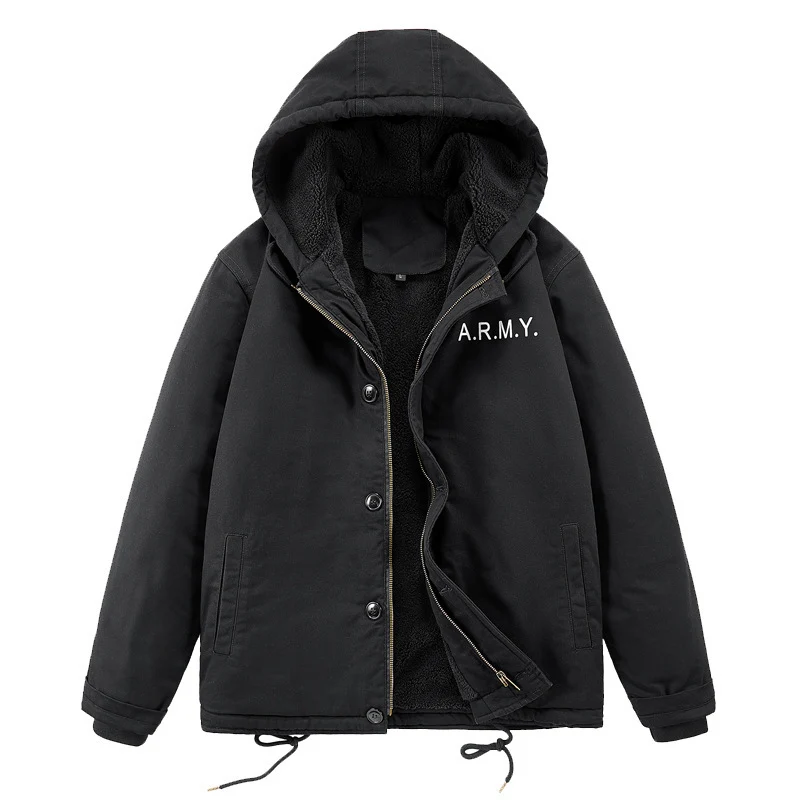 Herren Military-inspirierte Thermo-Kapuzenjacke mit Teddy‑Sherpa‑Futter und Kordelzug Drune