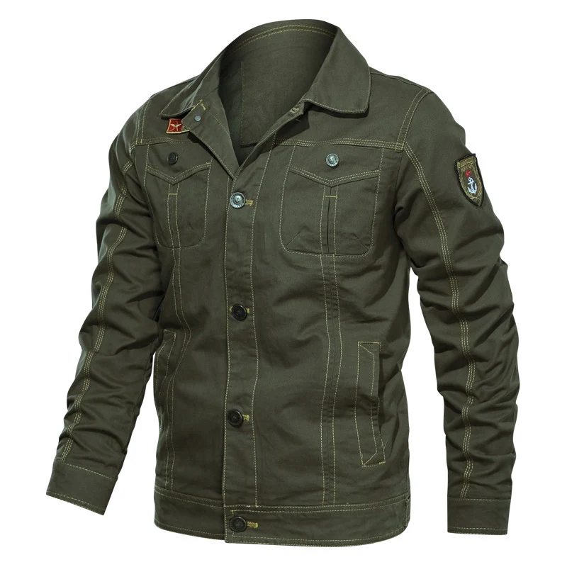 Herren Military‑inspirierte Canvas‑Fieldjacke mit kontrastierenden Ziernähten und Brustklappen Drune