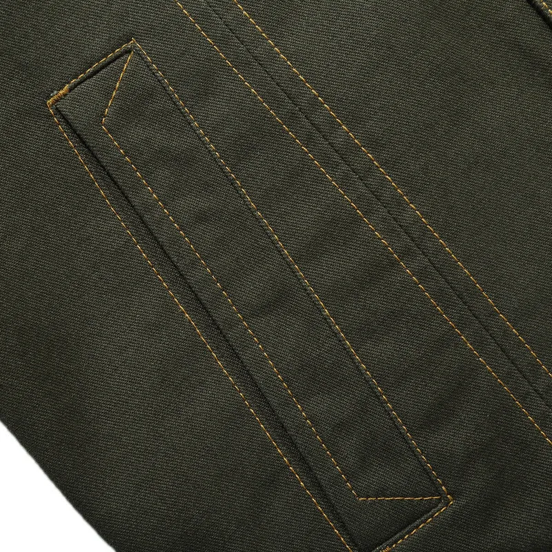 Herren Military‑inspirierte Canvas‑Fieldjacke mit kontrastierenden Ziernähten und Brustklappen Drune