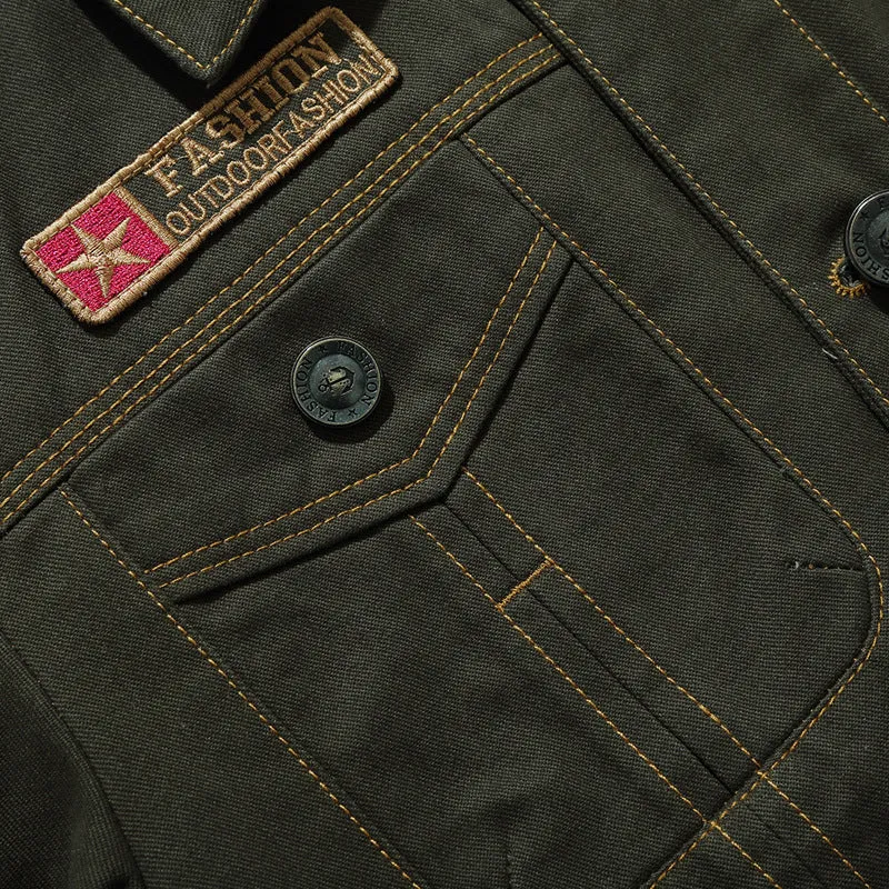 Herren Military‑inspirierte Canvas‑Fieldjacke mit kontrastierenden Ziernähten und Brustklappen Drune