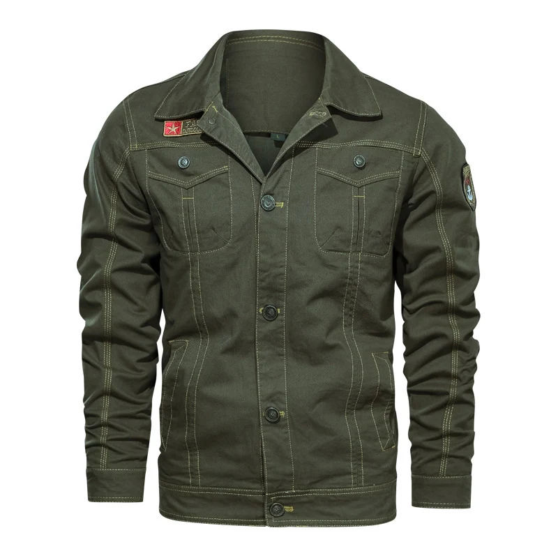 Herren Military‑inspirierte Canvas‑Fieldjacke mit kontrastierenden Ziernähten und Brustklappen Drune