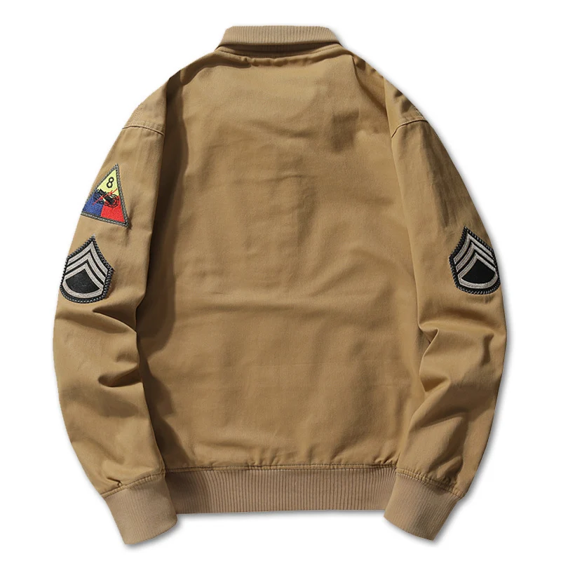 Herren Military-inspirierte Canvas-Bomberjacke mit Aufnähern, Stehkragen und Utility-Taschen Drune