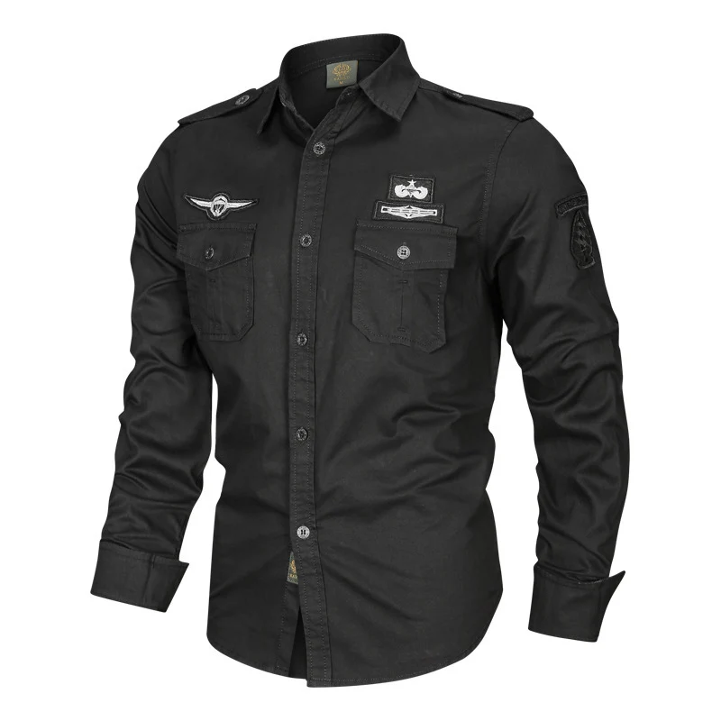 Herren Military-Hemd mit Schulterpatten, aufgesetzten Brusttaschen und Badge-Applikationen Drune