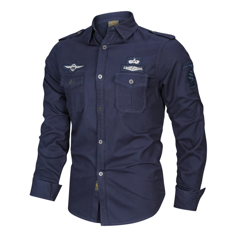 Herren Military-Hemd mit Schulterpatten, aufgesetzten Brusttaschen und Badge-Applikationen Drune