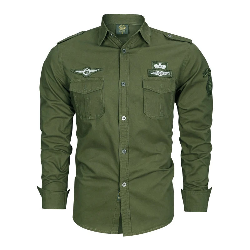 Herren Military-Hemd mit Schulterpatten, aufgesetzten Brusttaschen und Badge-Applikationen Drune