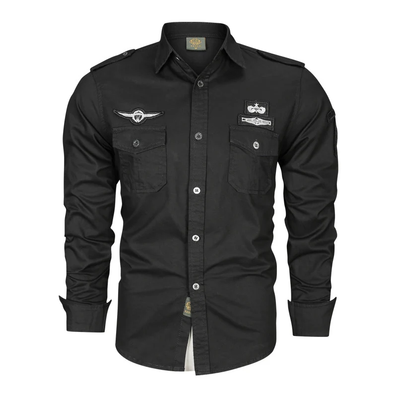 Herren Military-Hemd mit Schulterpatten, aufgesetzten Brusttaschen und Badge-Applikationen Drune