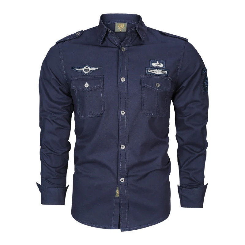 Herren Military-Hemd mit Schulterpatten, aufgesetzten Brusttaschen und Badge-Applikationen Drune