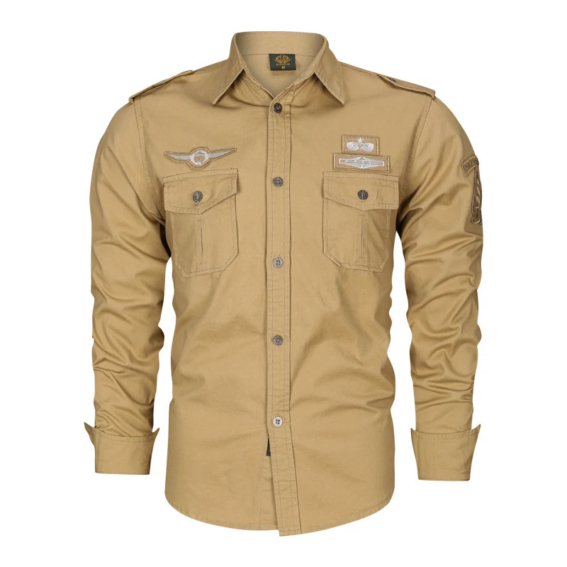 Herren Military-Hemd mit Schulterpatten, aufgesetzten Brusttaschen und Badge-Applikationen Drune