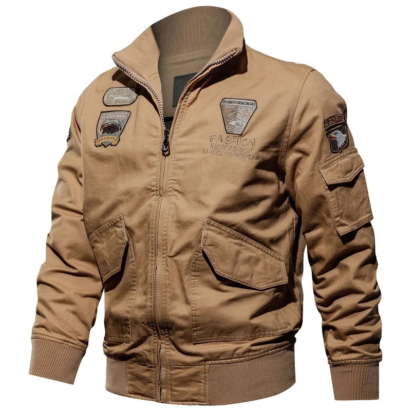 Herren Military-Canvas Bomberjacke mit Stickpatches und Ärmeltasche Drune