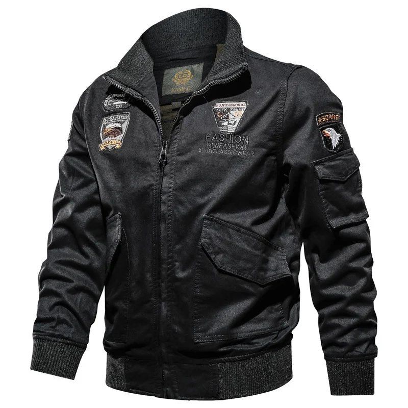 Herren Military-Canvas Bomberjacke mit Stickpatches und Ärmeltasche Drune