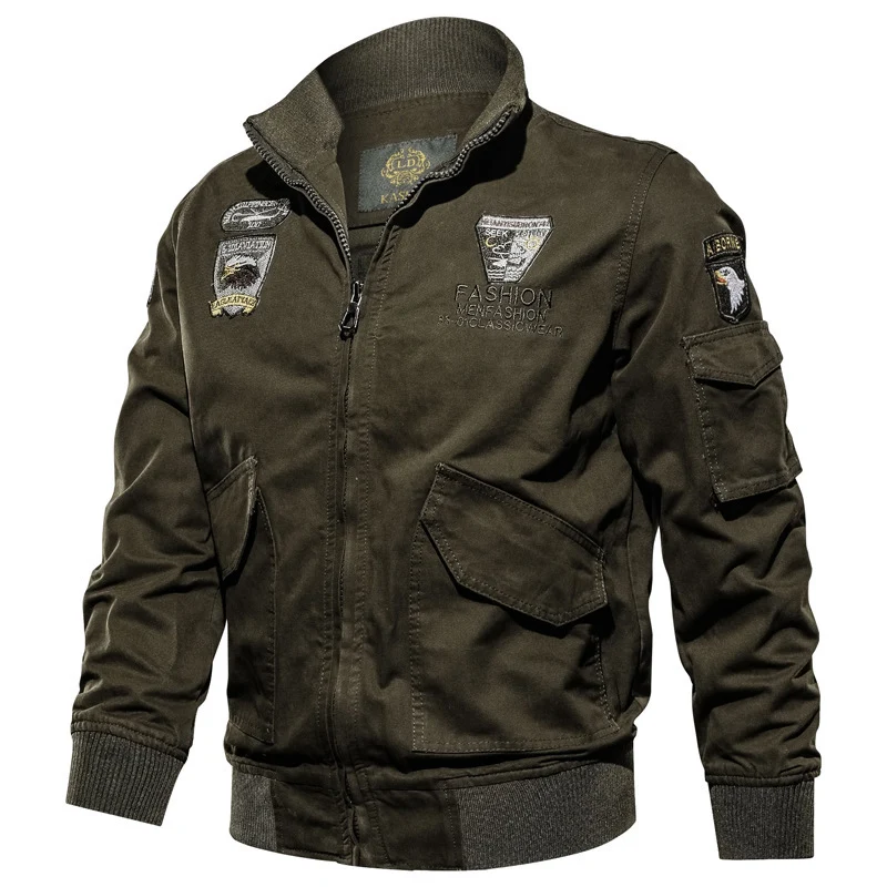 Herren Military-Canvas Bomberjacke mit Stickpatches und Ärmeltasche Drune