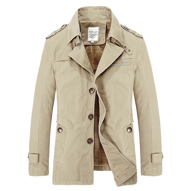 Herren militärisch inspirierter Kurzmantel mit Teddyfleece‑Innenlage und Reißverschluss‑Brusttasche Drune