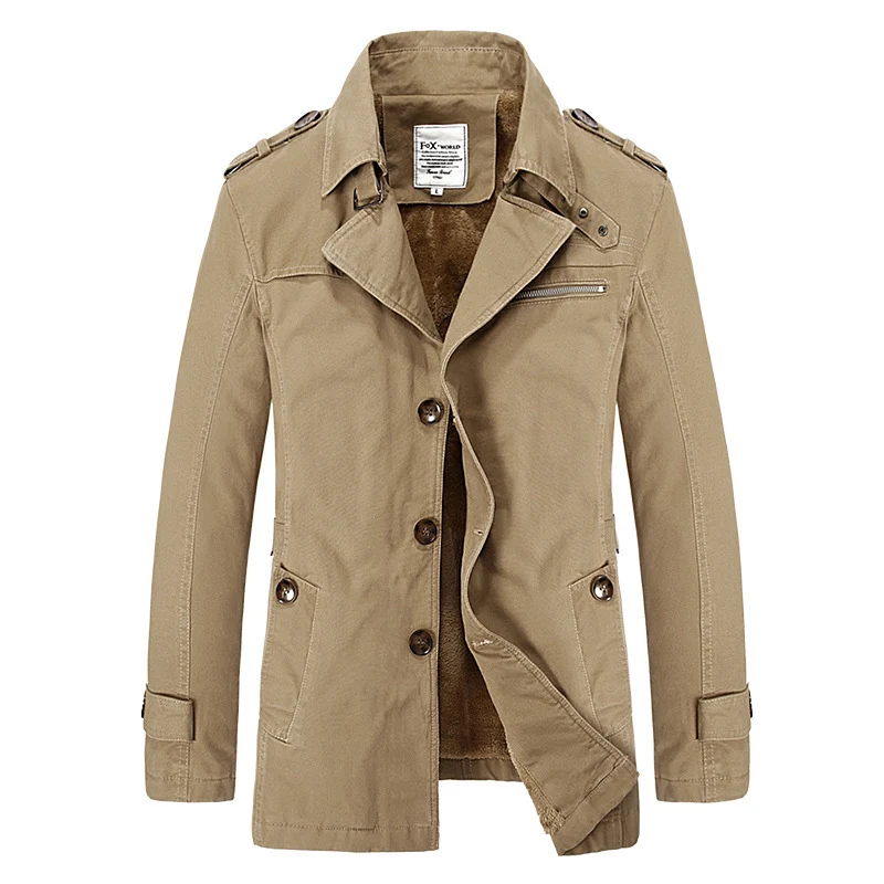 Herren militärisch inspirierter Kurzmantel mit Teddyfleece‑Innenlage und Reißverschluss‑Brusttasche Drune