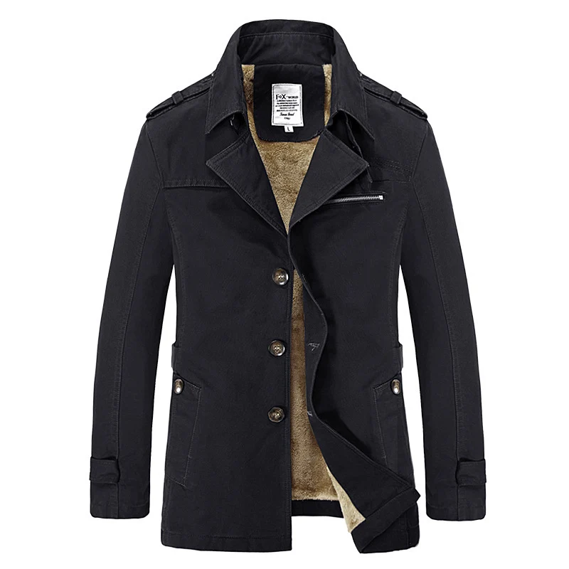 Herren militärisch inspirierter Kurzmantel mit Teddyfleece‑Innenlage und Reißverschluss‑Brusttasche Drune