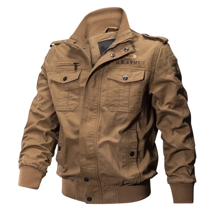 Herren Militärisch inspirierte Pilotenjacke aus Canvas mit Epauletten und Rippbündchen Drune